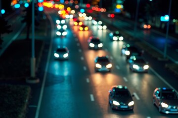 Aerial View of Brightly Lit Street with Blurred Car Lights Racing at Night