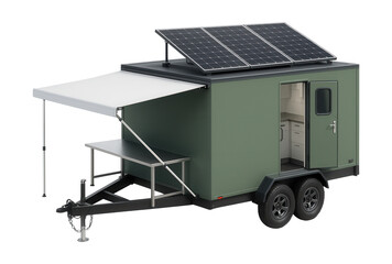 Mobile environmental lab on a trailer with awning and solar power.