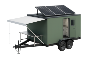 Mobile environmental lab on a trailer with awning and solar power.