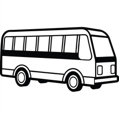 An illustrated white bus has black outlines on its body and wheels