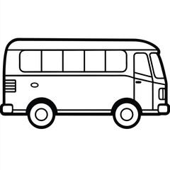 An outlined bus is depicted with simplistic styling and a bold black stroke