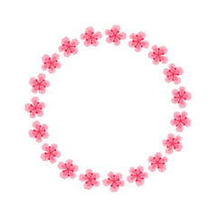 Obraz premium Cute round frame with paper craft floral sakura flowers isolated on white background.