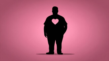 Silhouette of an Overweight Person With Heart Disease Symbol, Emphasizing Health Risks Related to Obesity