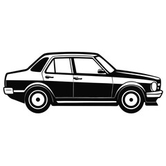 Black and white classic sedan showcases vintage automotive style in sleek monochrome aesthetic