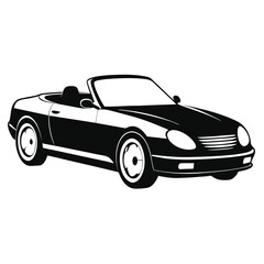 Black and white convertible car shows a simple silhouettestyle outline of the vehicle