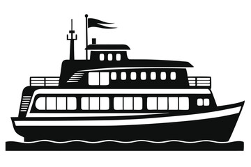 Obraz premium Black and white ship with flag sailing on the water seems calm and peaceful