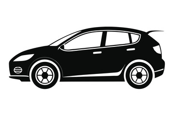Black car hatchback silhouette shows side view, revealing simple automotive styling against a clean backdrop