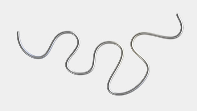 3d chrome metal squiggle. Abstract shape element with effect silver gradient. Liquid 3d line, steel curve figure, glossy tube wave. Tech futuristic ribbon. Vector illustration