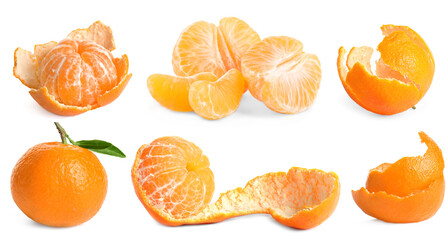 Set of tangerines isolated on white. Citrus fruit