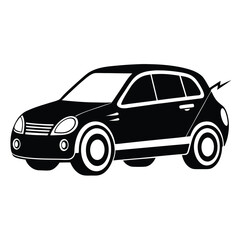 Black modern hatchback shows stylized electricity symbol with white accents and trim details