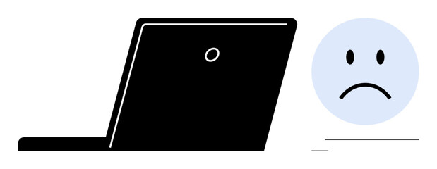 Online communication concept. Online issues ed by a laptop and sad face icon. Online interactions highlighting digital frustration and user dissatisfaction. Ideal for tech, communication, digital