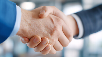 Business handshake between professionals in a bright office, symbolizing agreement, partnership, trust and successful corporate cooperation.