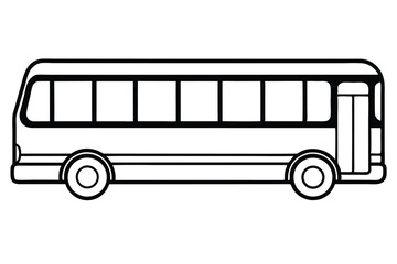 Black outlined bus features windows and a door on a white background is visible