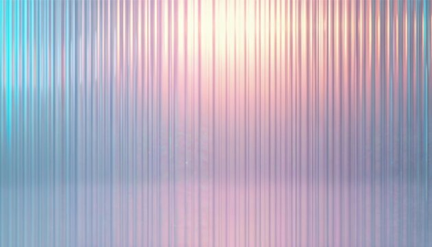 Iridescent corrugated glass creates vivid holographic light effect. Pastel rainbow colors reflect bright light, showing shiny abstract background. Modern tech textured material suggests privacy