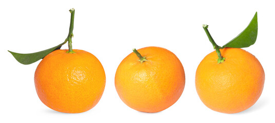 Fresh tangerines isolated on white, set. Citrus fruit