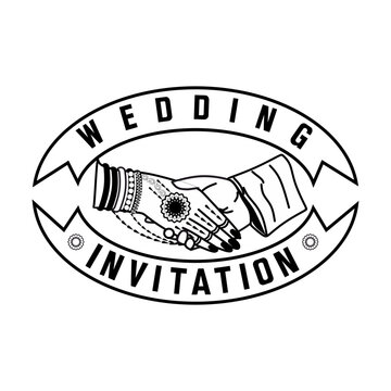 Indian Marriage Invitation Emblem &ndash; Hand Holding Line Art Design