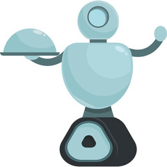 Light Blue Robot Server Carrying Food Tray with Dome Lid on Transparent Background