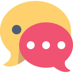 Two Speech Bubbles One Yellow And One Pink With Three White Dots Inside The Pink Bubble And A Blue Dot On The Yellow Bubble Communicating A Conversation Or Message With A Transparent Background