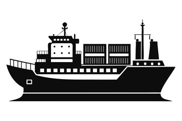 Obraz premium Black silhouette shows a container ship carrying cargo; it symbolizes global trade and logistics