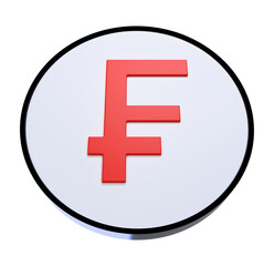 Fototapeta premium Red Swiss Franc symbol on a white disc, a powerful financial icon for global markets, representing wealth, investment, and economic strength in a modern design