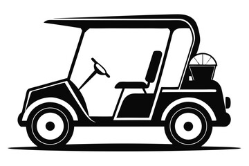 Fototapeta premium Black silhouette shows vintage style golf cart with bucket, seat, and steering wheel