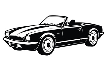 Classic convertible showcases an elegant silhouette with rounded headlights and bold racing stripes in black