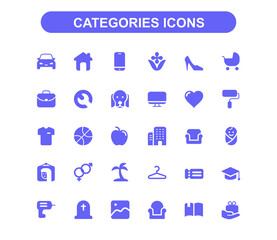 Classified advertisements categories solid icons set.