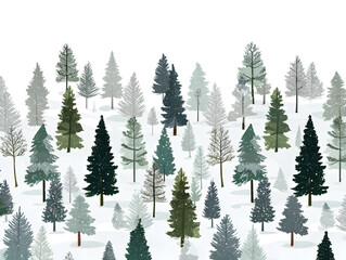 Obraz premium Winter forest with snow background, green, grey and white colours 