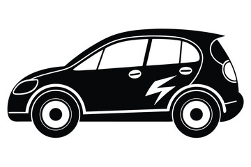 Isolated black vehicle showcases lightning bolt and circular rim detail against a plain backdrop