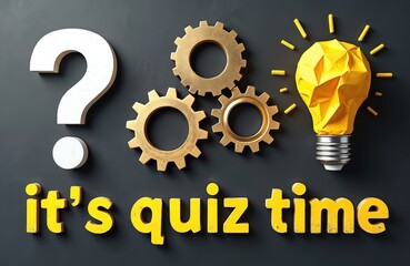 Image announces quiz time with question mark gears and light bulb. Concept illustrates idea brainstorming knowledge and competition in a game. Perfect for educational marketing and test.