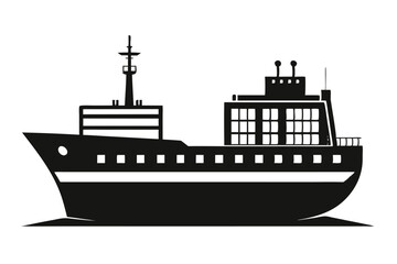 Obraz premium Minimalist monochrome ship features multiple windows and two masts against a clear background