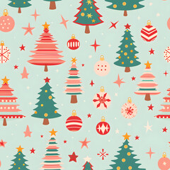 Christmas tree seamless pattern on light-green background goof for wrap paper, textile, background  