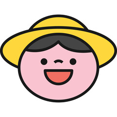 Happy Cartoon Face With Yellow Hat And Pink Cheeks Simple Graphic Illustration With Transparent Background