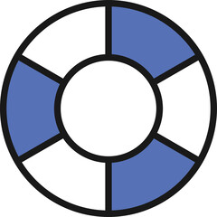 Lifebuoy Ring with Blue and White Sections and Black Outline on Transparent Background Safety Equipment