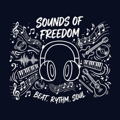 Hand drawn Doodle Style Music Instrument And Equipment Design Illustration