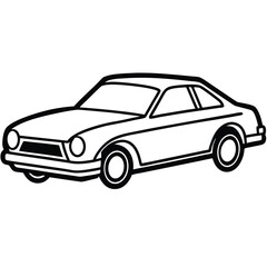 Outlined car model in black and white shows sleek design features on the road