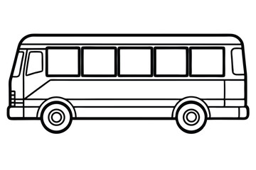 Outlined drawing shows a simplified monochrome passenger bus with rectangular windows and tires