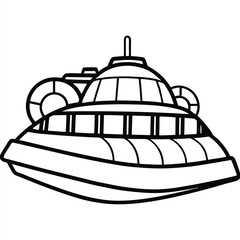 Outlined ferry boat features life preservers and windows, creating a nautical transportation icon