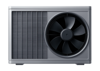 Split system condenser with aluminum fins and a single exhaust fan.