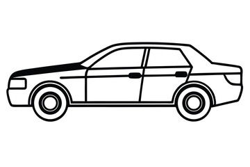 Outlined sedan automobile displays black details and a minimalist design against a white backdrop