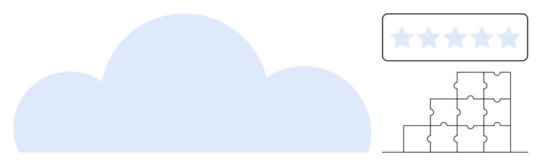 Cloud computing concept. Cloud symbol with puzzle pieces integration and a star rating for quality assessment. Cloud computing for technology, collaboration, business strategies, IT solutions