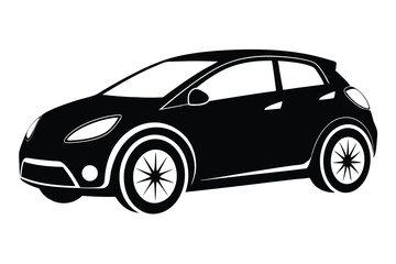 Silhouette of a compact car with eight spoke wheels shines on a white backdrop