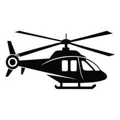 Silhouette of a helicopter reveals its rotor, fuselage, landing gear and cockpit details