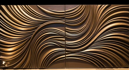 Intricate abstract pattern with flowing golden and dark brown wavy lines creating a sense of movement and depth perfect for decorative backgrounds and artistic designs