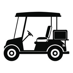 Simple black and white golf cart silhouette showcases a minimal vehicle profile