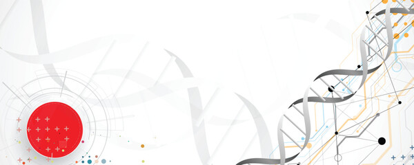 Abstract technology and science hexagon background, DNA strands, connected neural web