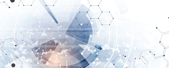 Abstract technology and science hexagon background, DNA strands, connected neural web