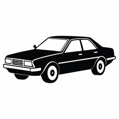 Simple black retro sedan car showcases a classic silhouette against the blank backdrop