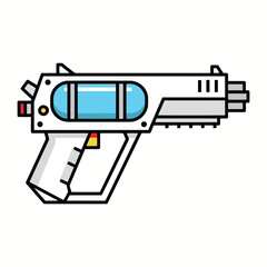 Futuristic laser gun with blue energy cell, scifi blaster pistol white