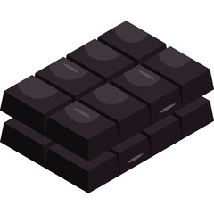 Two stacks of dark chocolate bars with a transparent background in a close up isometric view